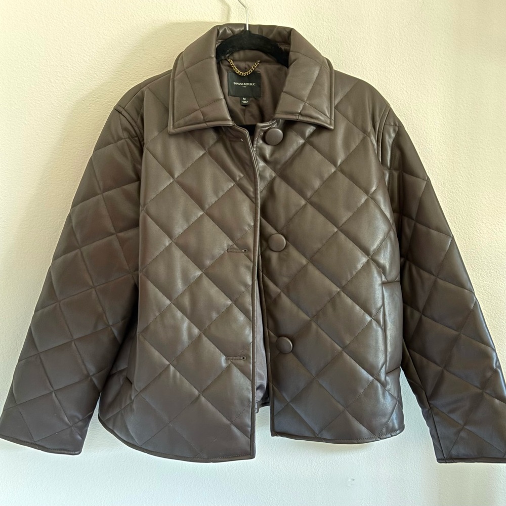 Banana Republic Women's Brown Vegan Leather Quilted Jacket - Out of stock.